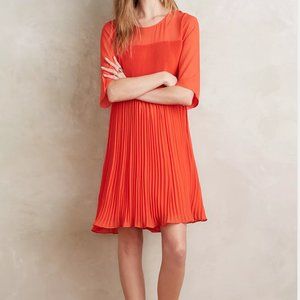 Anthropologie Maeve Accordion Pleated Mini Dress Lined Short Sleeves SIZE 0P